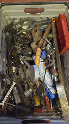 An Assortment of Mixed Hand Tools, Workshop Equipment, and Storage Containers