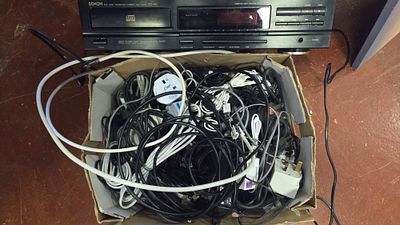 Denon DCD-480 Compact Disc Player and an Assortment of Cables and Power Leads