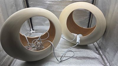 A Pair of Contemporary Two-Toned Sculptural Pebble Form Table Lamps