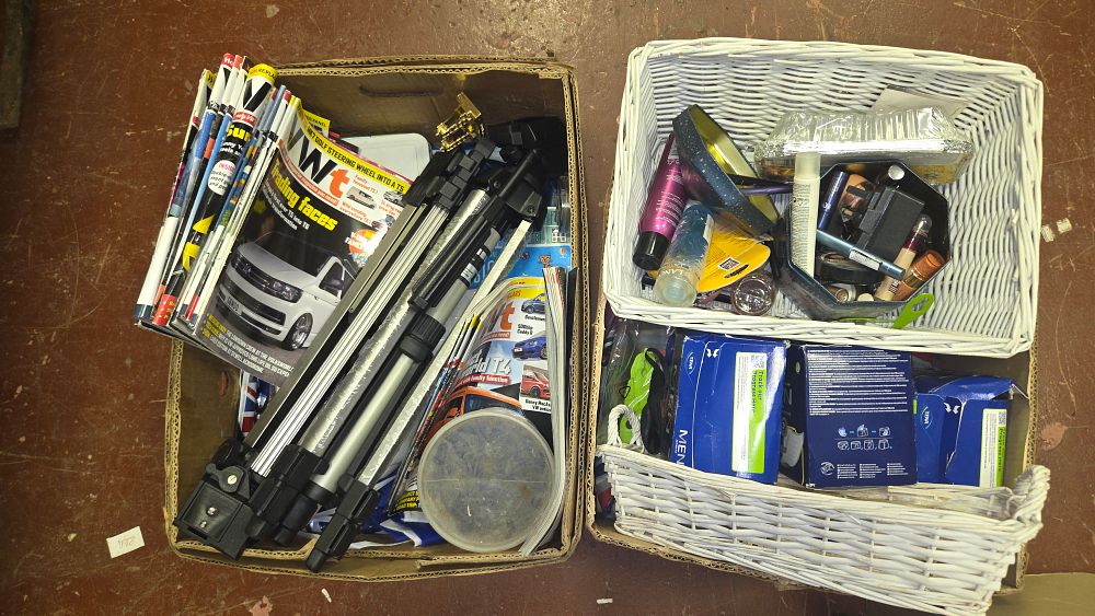 Lot 290 – Two Boxes of Specialist VWt Magazines, a Camera Tripod, and Personal Care Sundries