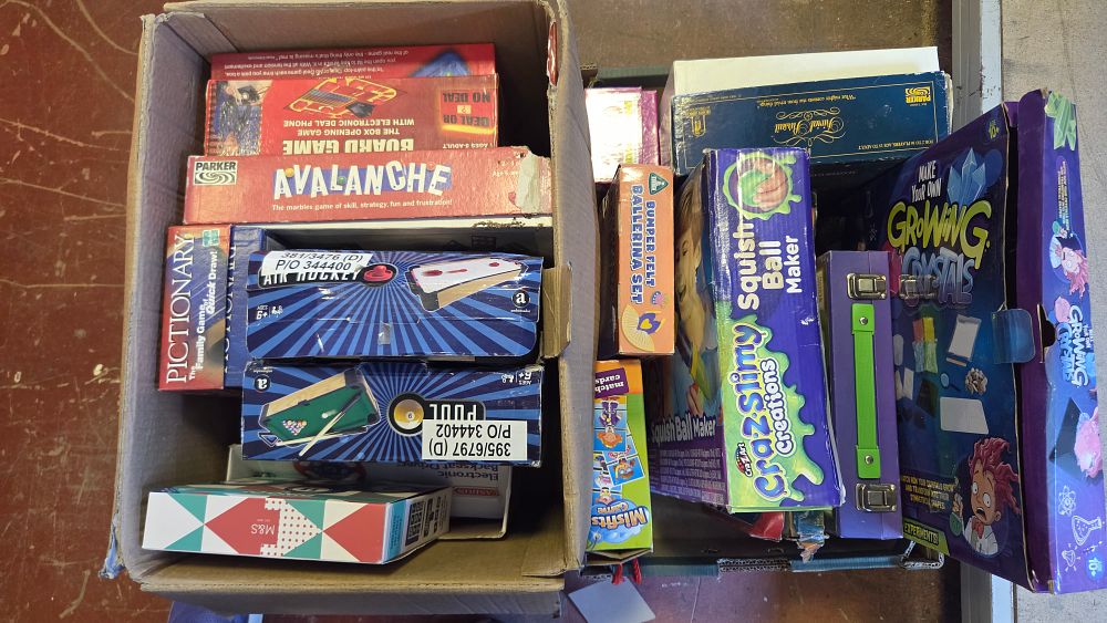 Lot 217 – Two Boxes of Vintage and Contemporary Board Games and Activity Sets including Parker and Galt