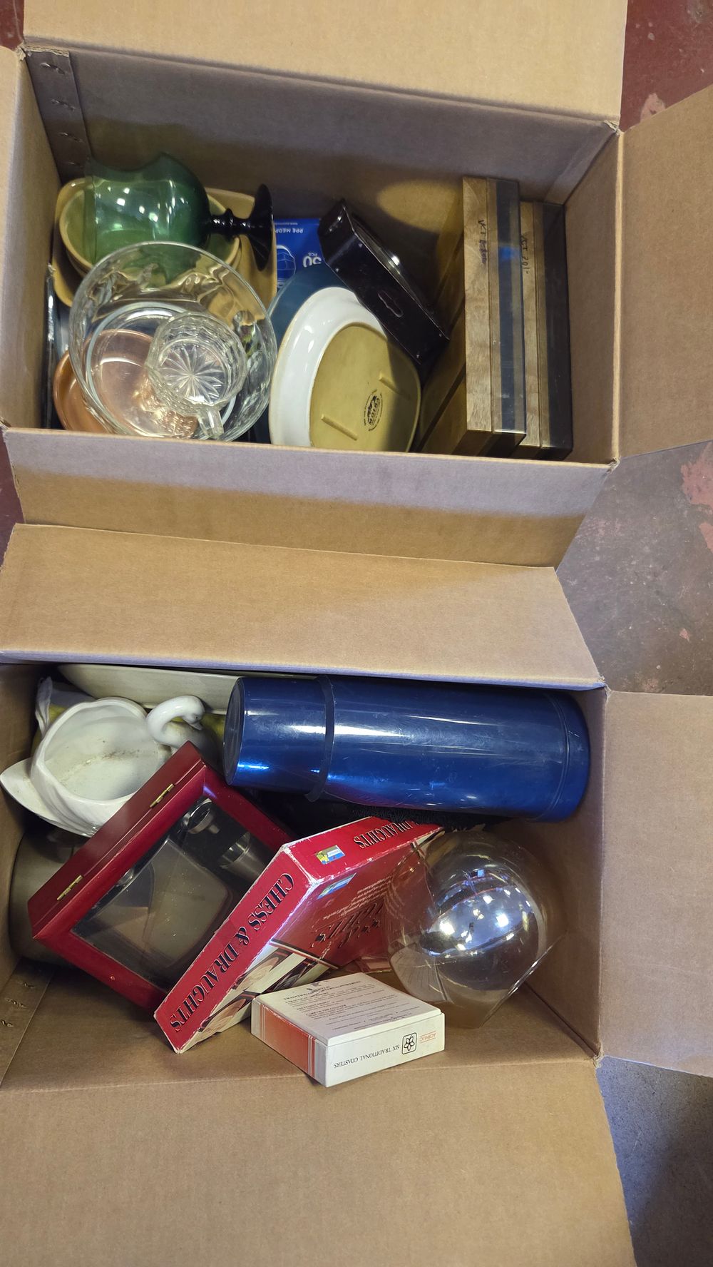 Lot 254 – Two Boxes of Mixed Household Goods, Glassware, and Collectables