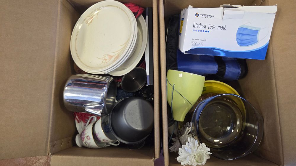 Lot 317 – Two Boxes of Household Kitchenware Glassware and PPE
