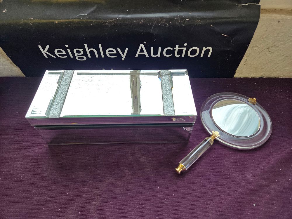Lot 615 – A Mirrored Jewellery Box and Coordinating Hand Mirror