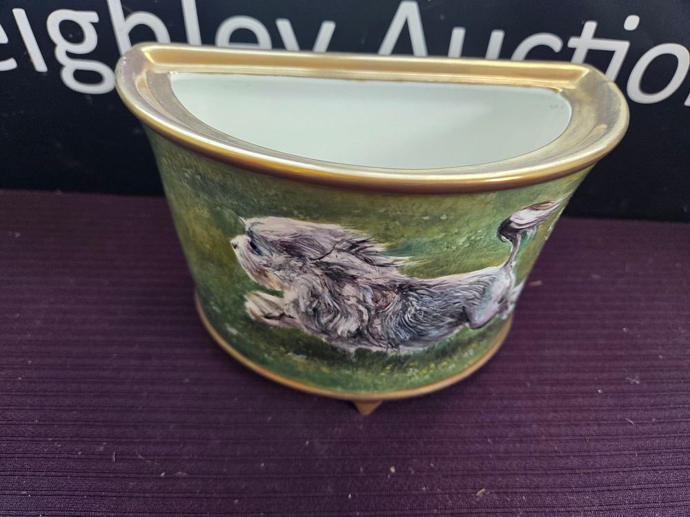 Lot 623 – A James Skerrett Hand Painted Bone China Footed Trough Vase