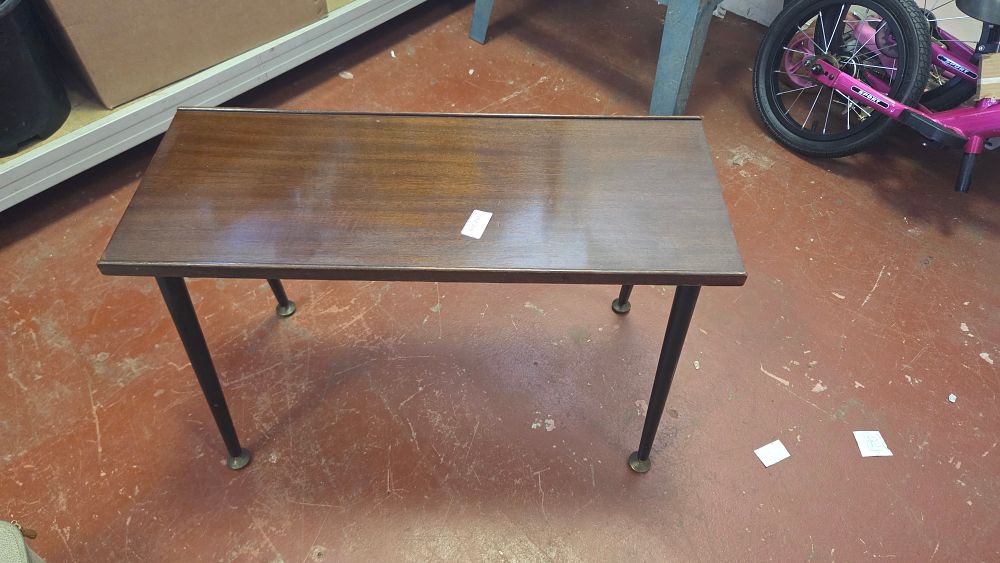 Lot 266 – Mid-Century Modern Wood-Effect Side Table with Tapered Black Legs