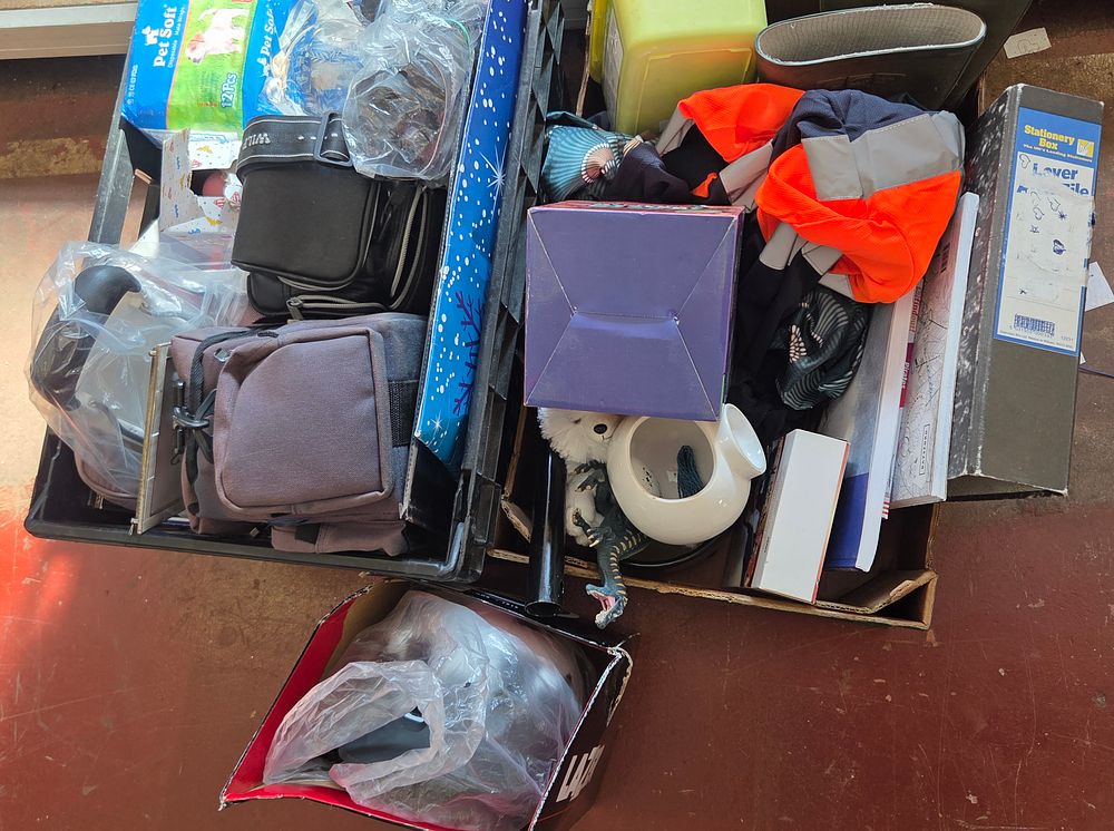 Lot 184 – Two Boxes of Household Goods, Pet Supplies, Workwear and Miscellaneous Items