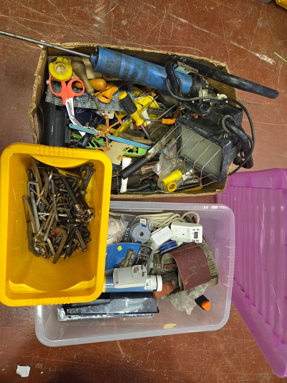 Lot 198 – Three Boxes of Workshop Hand Tools, Equipment, and Sundries