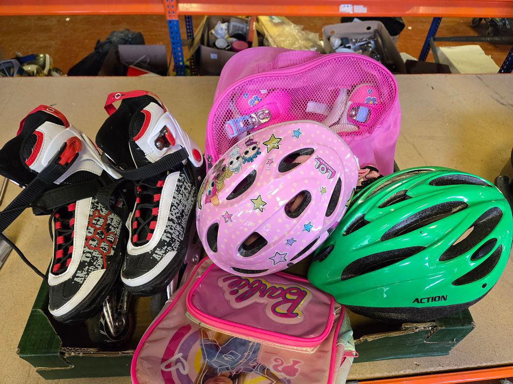 Lot 297 – A Collection of Children’s Skating Gear and Accessories Including Branded Helmets and Skates