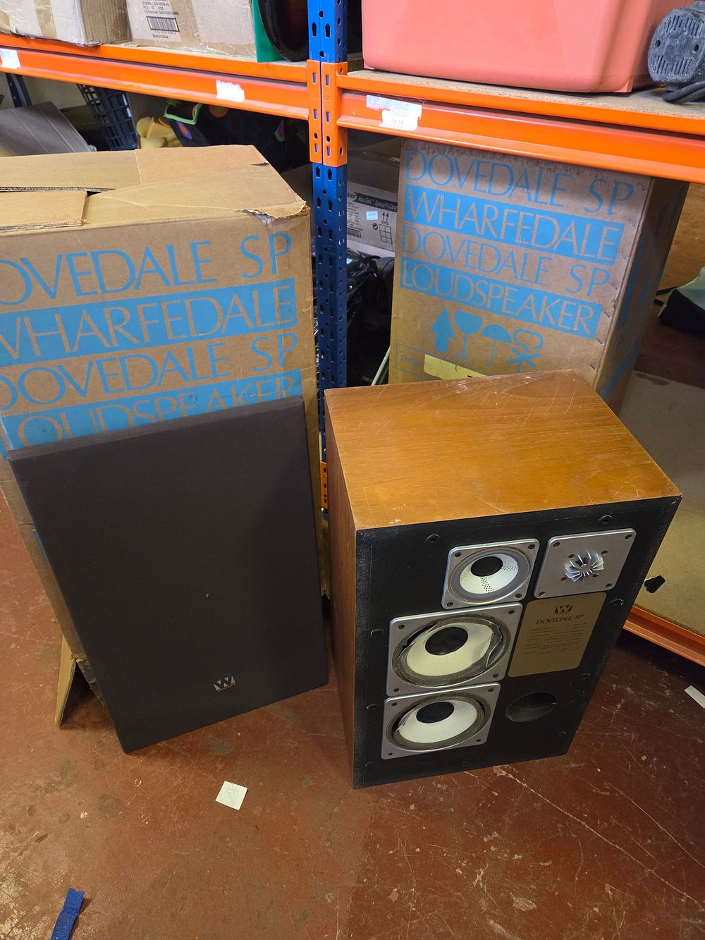 Lot 298 – A Pair of Wharfedale Dovedale SP High-Fidelity Loudspeakers with Original Packaging in working order
