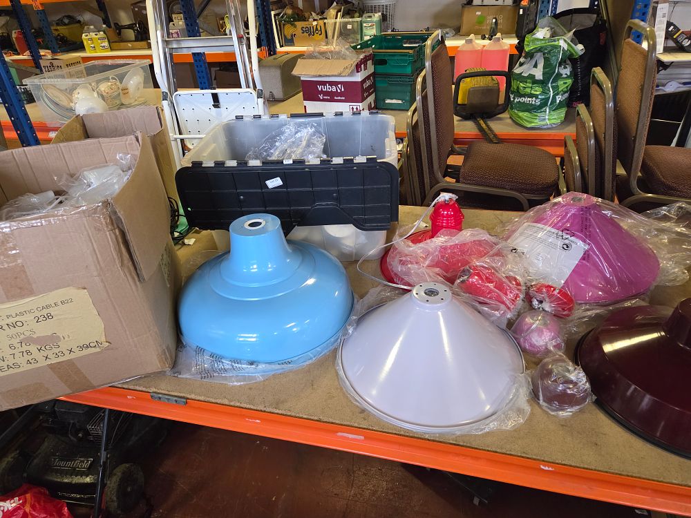 Lot 345 – An Assortment of Contemporary Industrial Style Pendant Light Shades and Fitting Kits