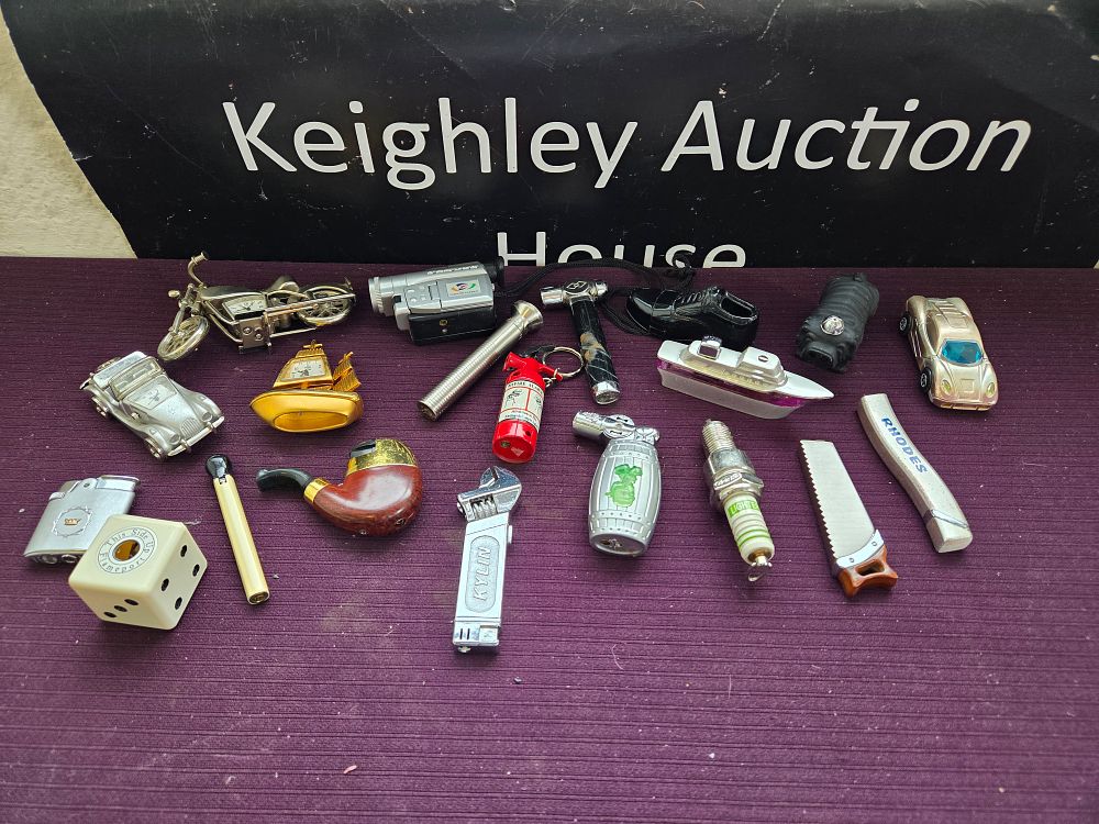 Lot 625 – A Collection of Novelty Pocket Lighters and Miniature Decorative Objects
