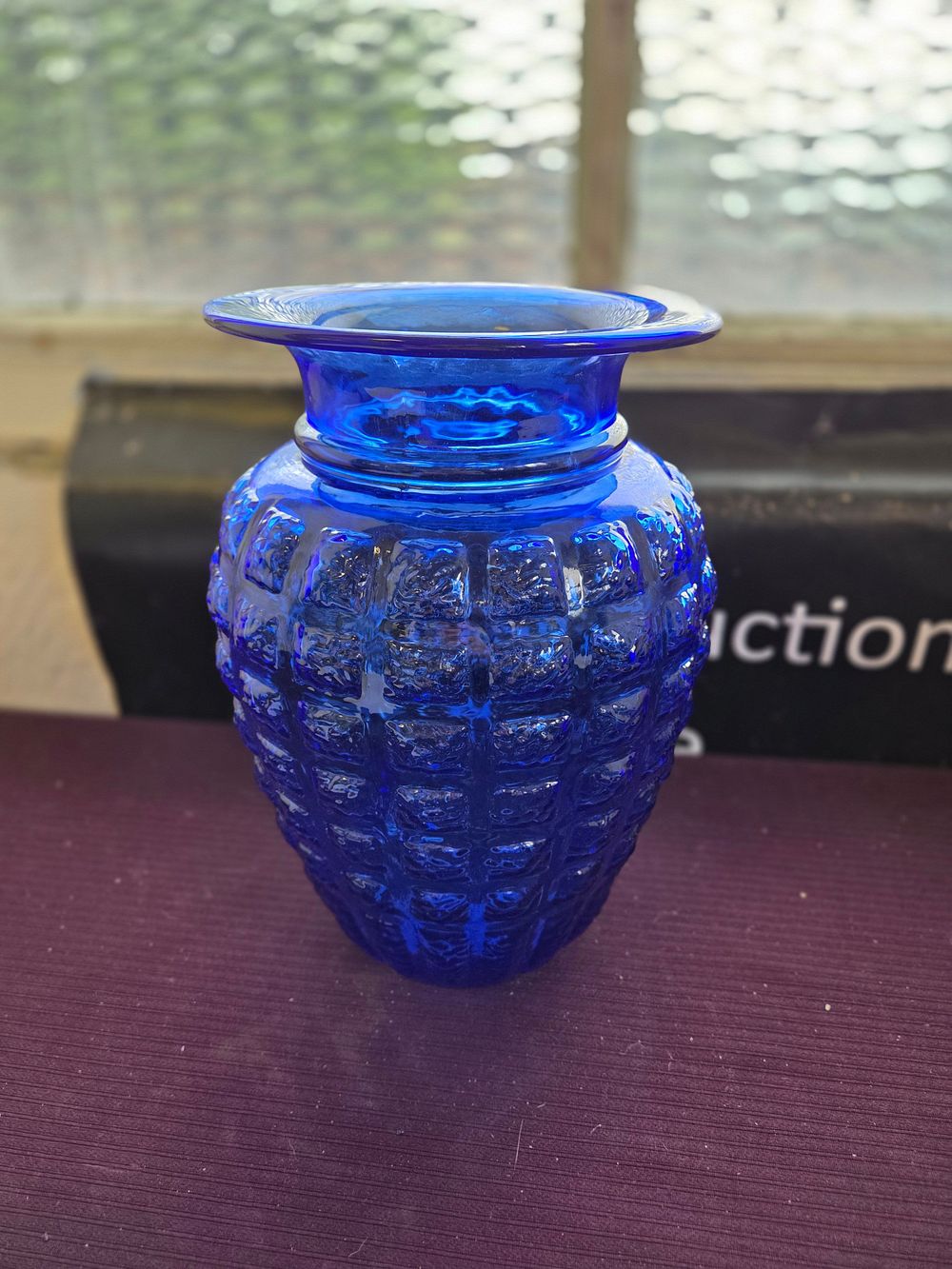 Lot 644 – Mid-century Cobalt Blue Pressed Glass Vase in Balloton Style