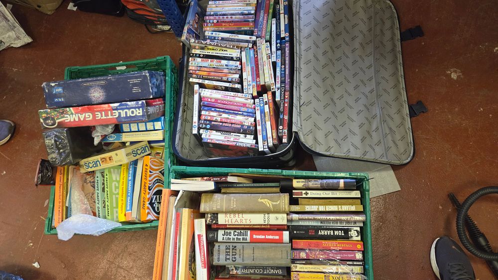 Lot 170 – Two Boxes and Case of Books, DVDs, and Boxed Board Games including Irish History and Republican Interest Titles