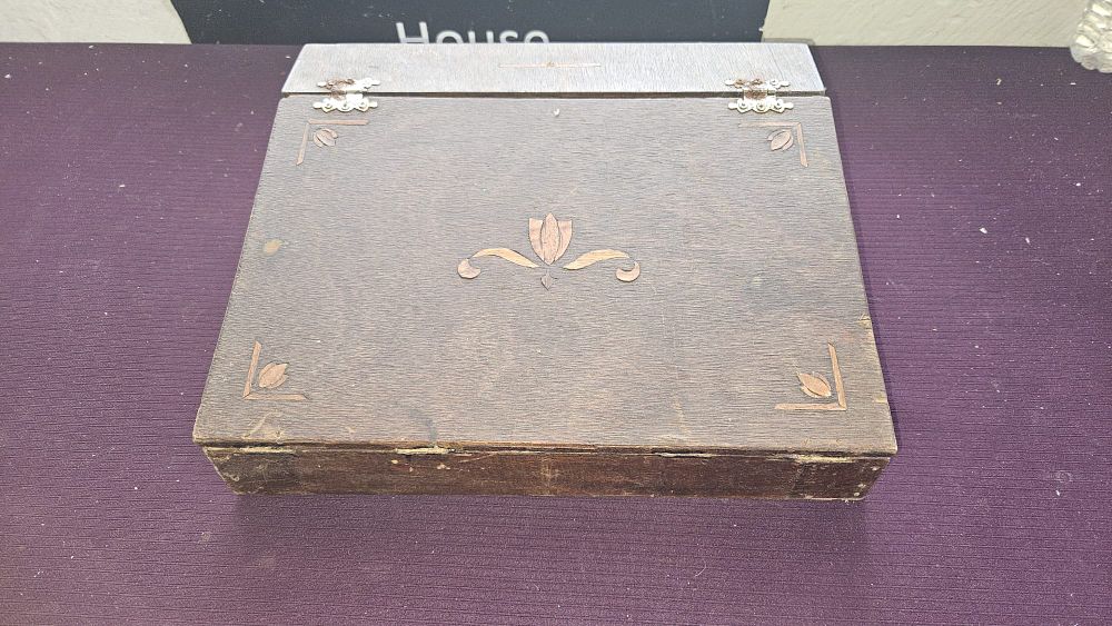 Lot 194 – Late 19th Century Inlaid Oak Writing Slope Lap Desk