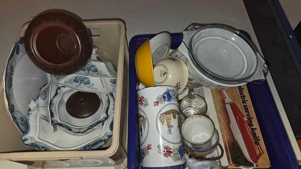 Lot 203 – Two Boxes of Household Ceramics, Glassware, and Kitchenalia