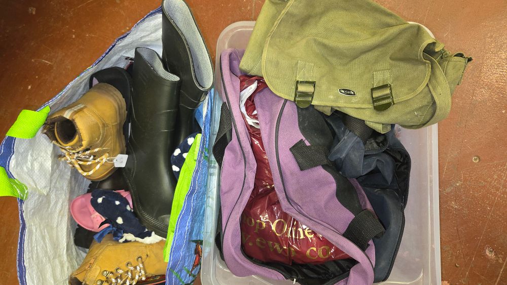 Lot 204 – Box and Bag of Mixed Footwear and Travel Bags Including Regatta Brand