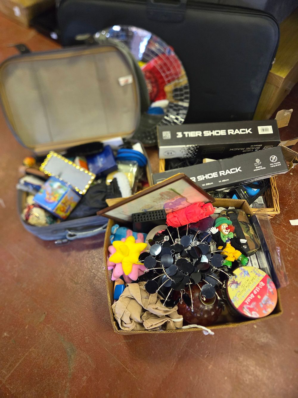 Lot 276 – An Assortment of Household Goods, Media, and Toys Including Zybux Shoe Racks and Roald Dahl Audiobooks