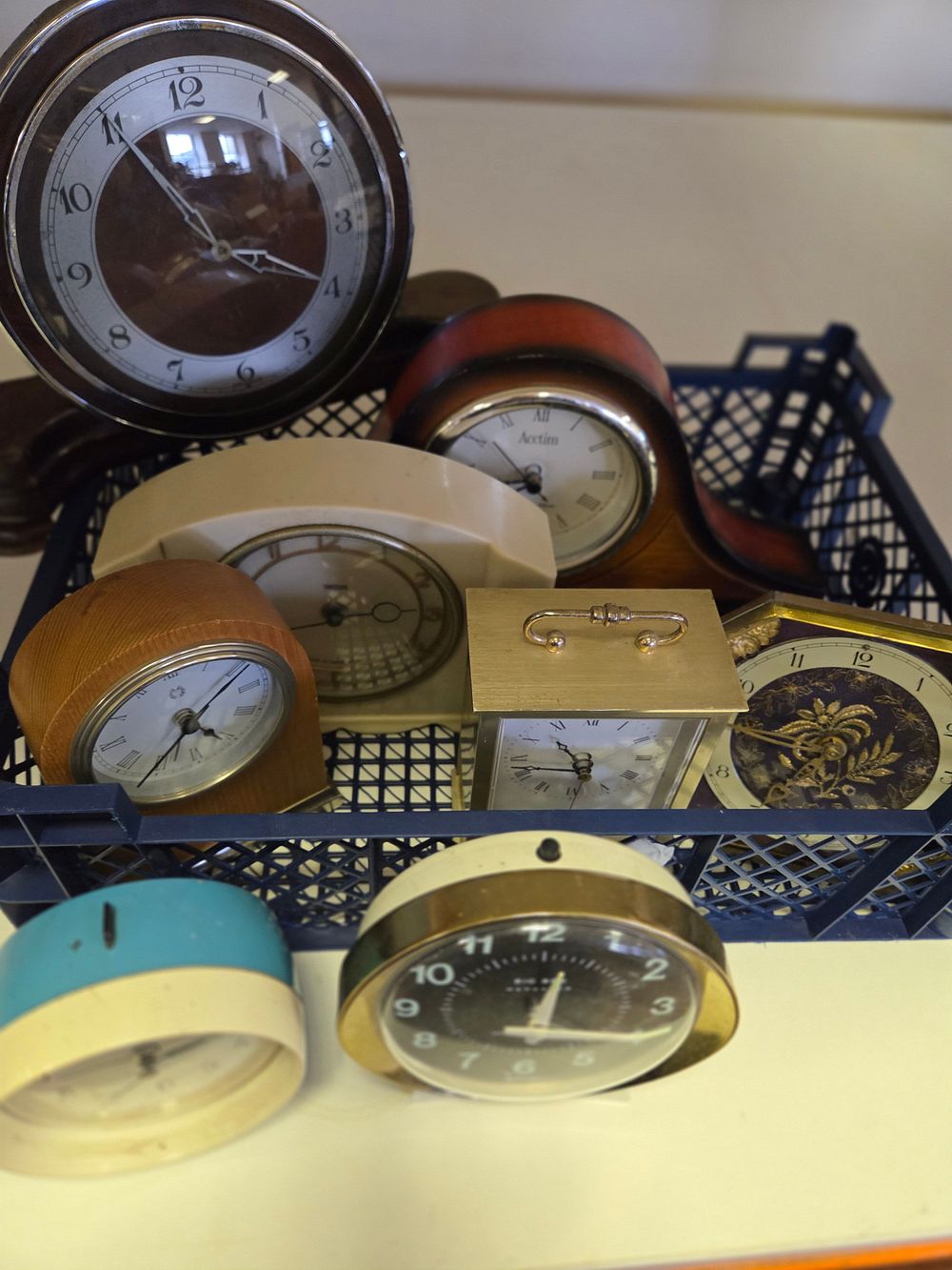 Lot 324 – A Collection of Eight Assorted Mantel, Wall, and Alarm Clocks Including Westclox and Acctim