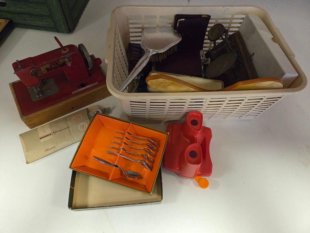 Lot 341 – A Group of Vintage Household Items Toys and Novelties including a Regina Toy Sewing Machine