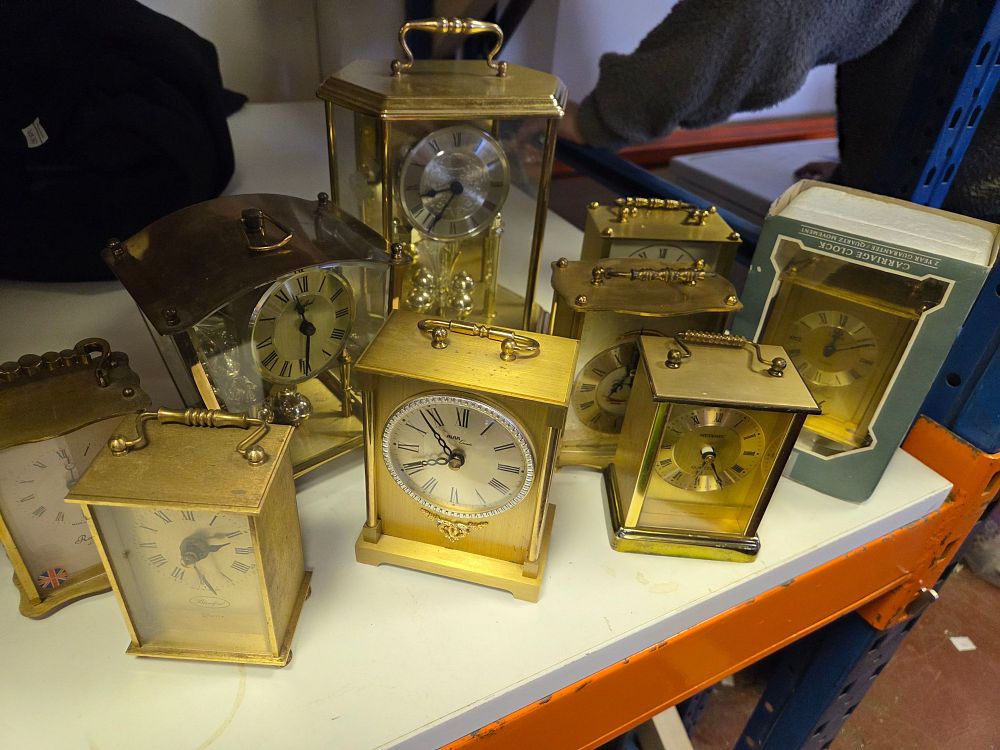 Lot 348 – Seven brass-cased quartz carriage clocks to include examples by Avia, Metamec, and Bentima