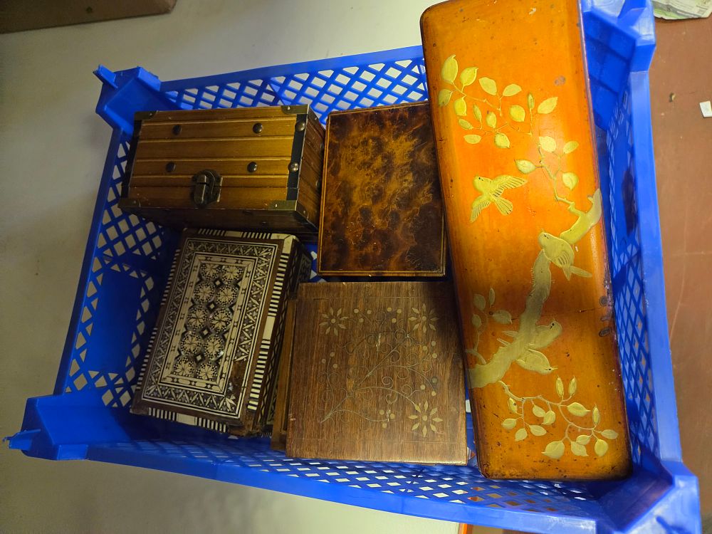 Lot 355 – A Collection of Decorative Wooden Boxes including Lacquer and Inlaid Examples