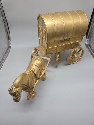 Mid-20th Century Cast Brass Model of a Horse-Drawn Covered Wagon