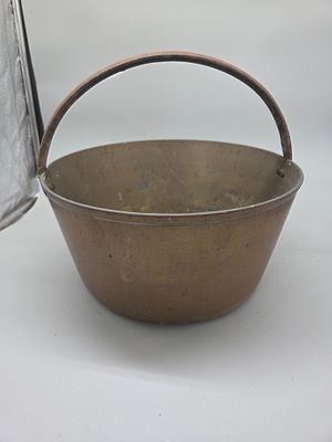 Antique English Brass Preserving Pan with Iron Swing Handle