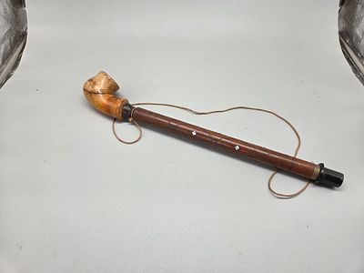 Decorative Wire-Wrapped Long-Stemmed Smoking Pipe with Inlaid Details