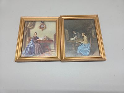 A Pair of Framed Colour Prints of Interior Genre Scenes including one after Johannes Vermeer 