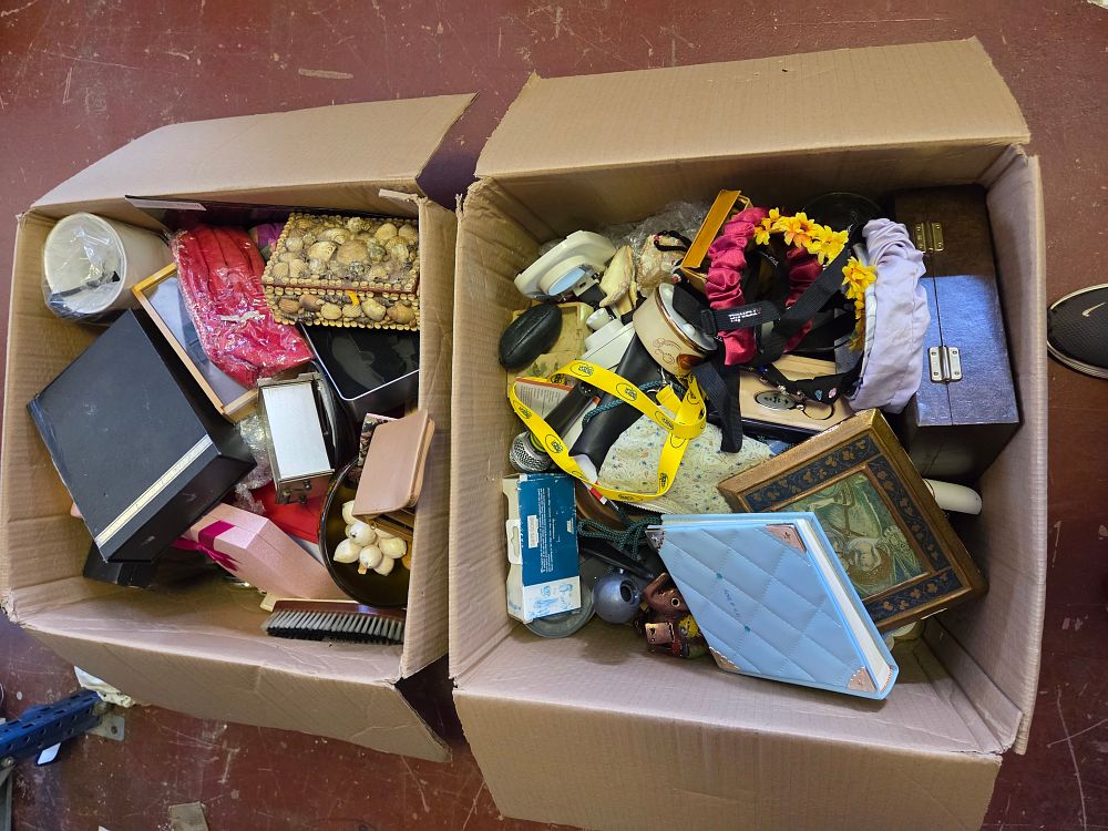 Lot 345 – Two Boxes of Mixed Sundries, Household Decorative Items, and Collectibles within Two Boxes