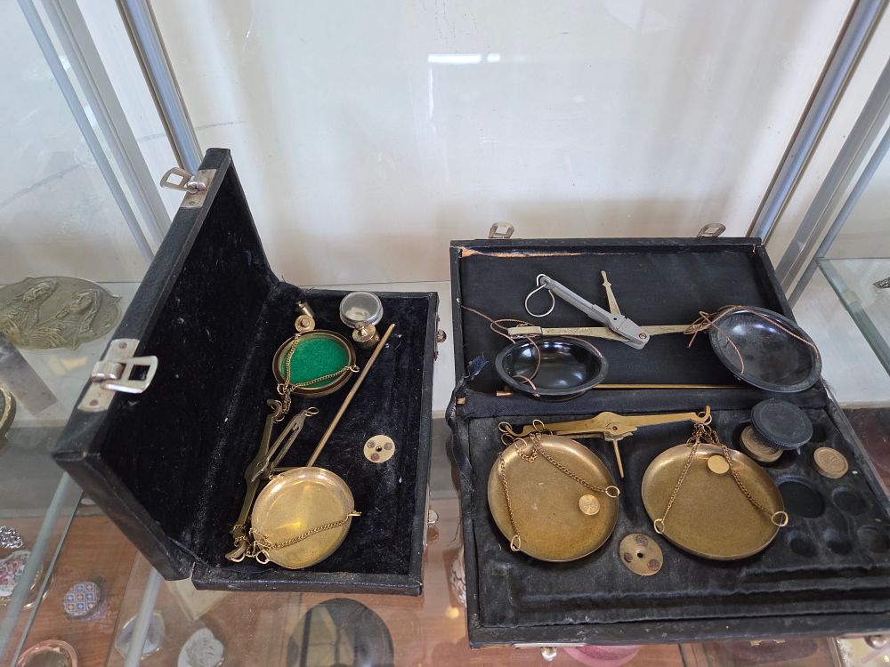 Lot 643 – Three Sets of Antique Apothecary Balance Scales Two with Carrying Cases