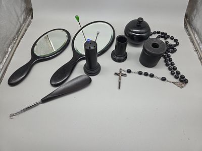 A Collection of Victorian Ebony and Ebonised Wood Vanity and Devotional Items
