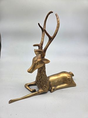 A Vintage Cast Brass Figurine of a Reclining Stag
