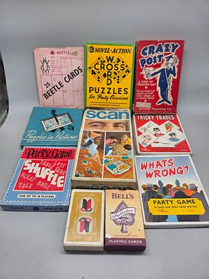 A Collection of Vintage Card and Party Games Including Universal Publications and Dennis Productions