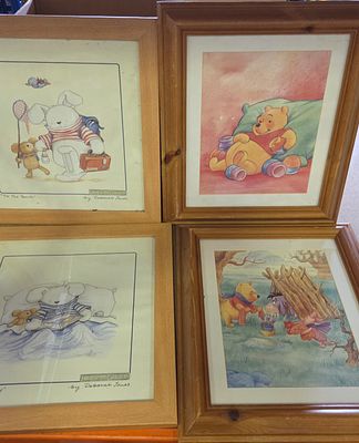 Four Framed Nursery Prints by Deborah Jones and Featuring Winnie the Pooh