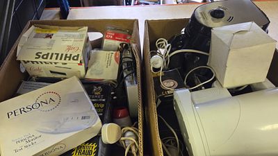 Two Boxes of Mixed Household Electronics and Small Appliances