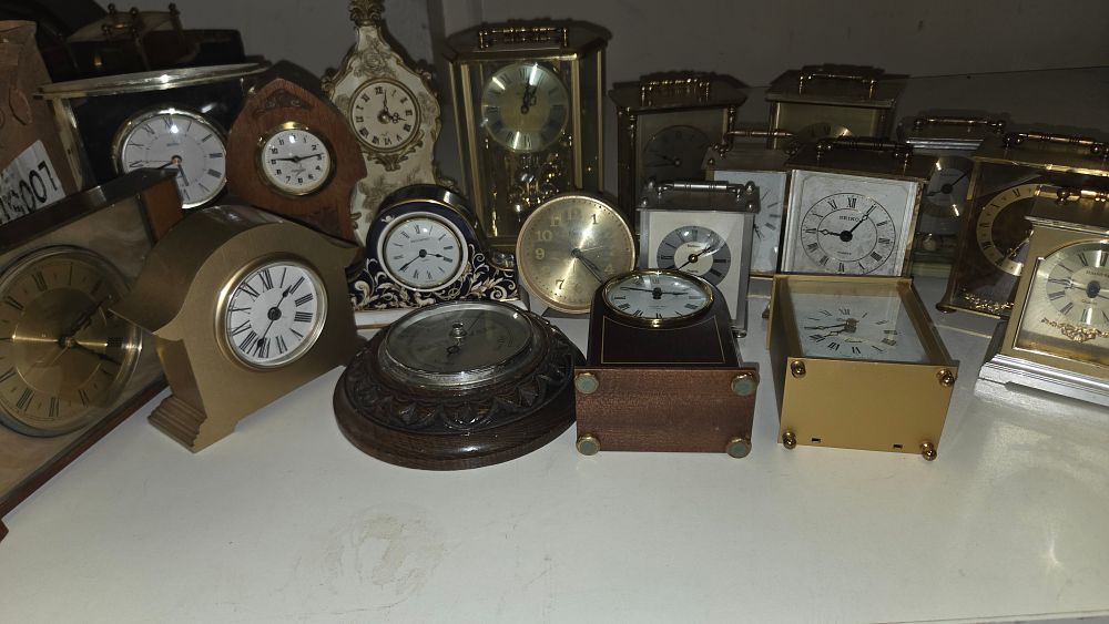 Lot 173 – A Collection of Mantel, Carriage, and Anniversary Clocks with a Smiths Barometer
