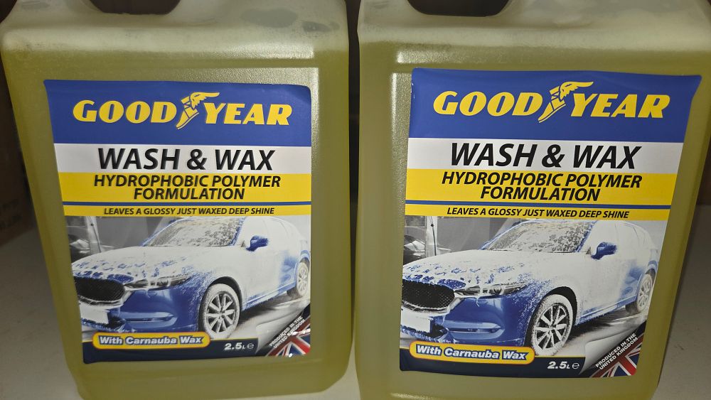 Lot 179 – A Pair of Goodyear Wash & Wax Hydrophobic Polymer Formulation 2.5L Bottles