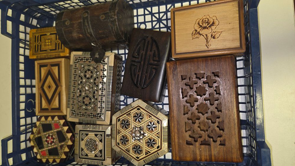 Lot 225 – A Group of Decorative Wooden Boxes Including Mosaic and Carved Examples