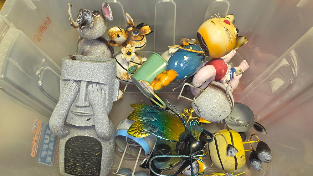 Lot 240 – An Assortment of Painted Metal and Cast Composite Garden Ornaments