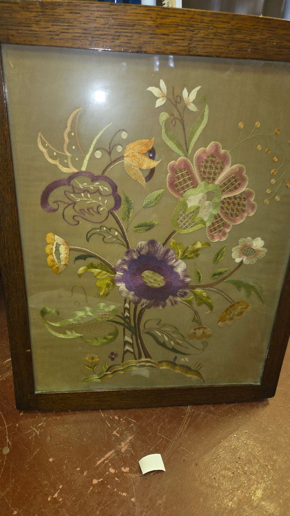 Lot 266 – A Framed Jacobean Style Needlework Floral Panel