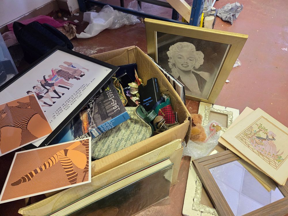 Lot 317 – An Assortment of Decorative Prints, Collectibles, Electronics, and Household Goods