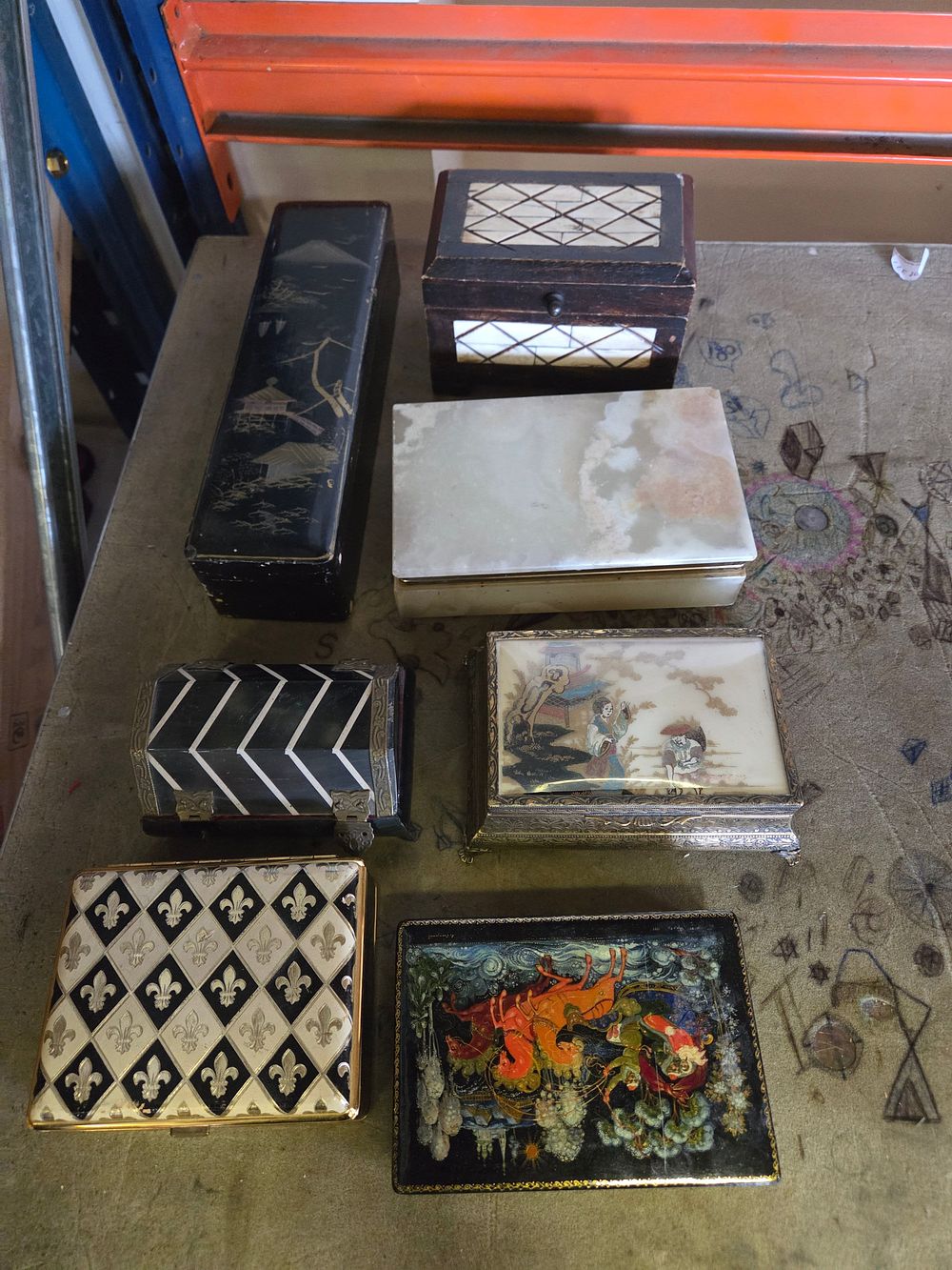 Lot 340 – A Collection of Decorative Boxes and Caskets Including Russian Lacquer and Chinoiserie Examples