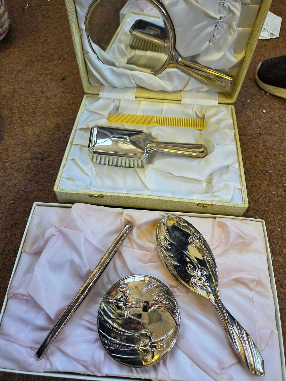 Lot 661 – Two Cased Vintage Silver-Toned Dressing Table Vanity Sets