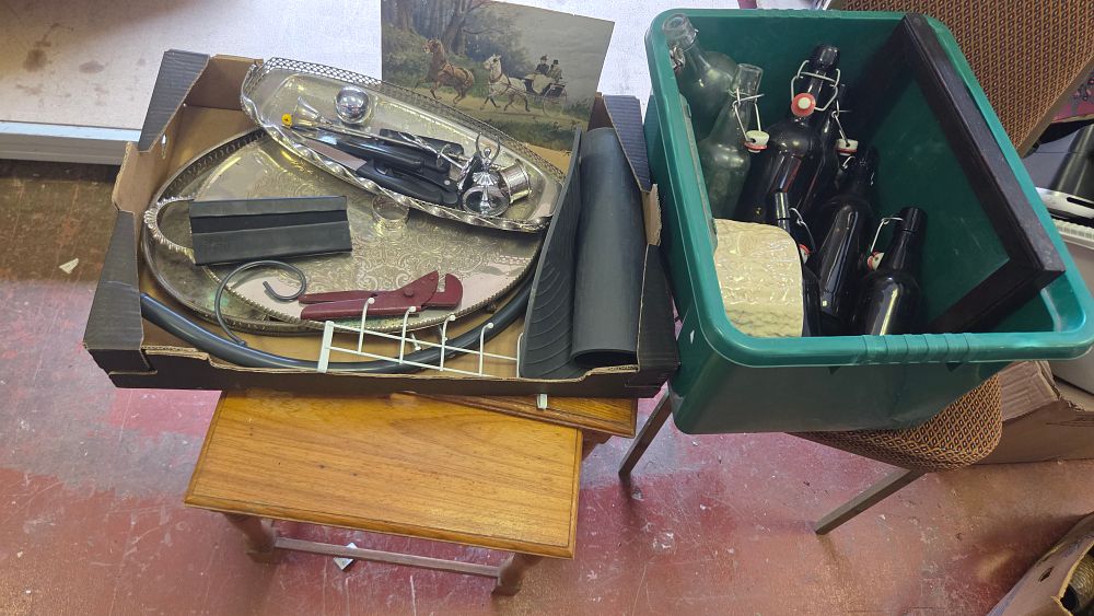 Lot 151 – An Assortment of Household Utility Items Decorative Objects and a Wooden Nest of Tables
