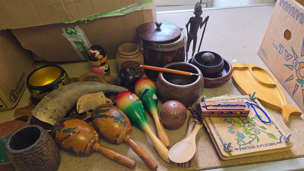 Lot 181 – An Assortment of International Folk Art, Woodenware, and Ethnic Percussion Instruments