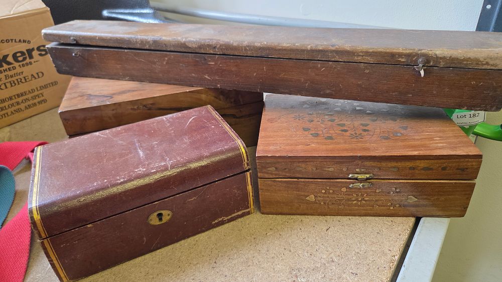 Lot 184 – A Collection of Vintage Wooden and Leather-Bound Boxes and Cases