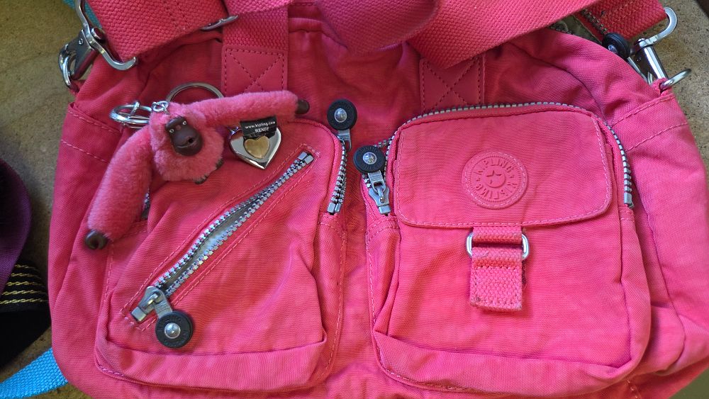 Lot 187 – Kipling Defea Pink Nylon Multi-Pocket Shoulder Bag with Keychain