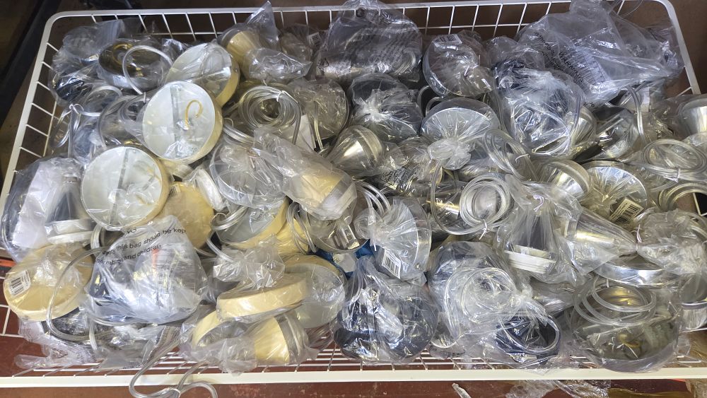 Lot 304 – An Assortment of Pendant Lighting Components and Metal Lampshades